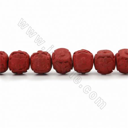 Chinoiserie Cinnabar Carved Flower Square Cameo Beads Strand Size 14x11mm Hole 1mm 33Beads/Strand