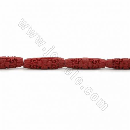 Conta Cilindrica com flores Camafeu em Cinábrio (vermelho escuro) com 23x9x6mm, 1mm de furo - 13 contas/cordão
