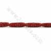 Chinoiserie Jewelry Making Cinnabar Carved Flower Cylinder Cameo Beads Strands, Dark Red, 23x9x6mm, Hole 1mm, 13beads/strand