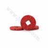 中國風硃砂雕刻銅錢（花紋）串珠 暗紅色 尺寸36x36x5毫米孔徑1毫米 11顆/串