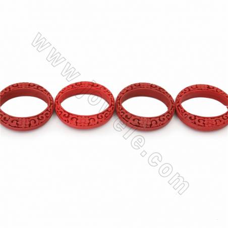 中國風硃砂雕刻圓圈（花紋）串珠 暗紅色 尺寸46x9毫米孔徑1毫米 8顆/串