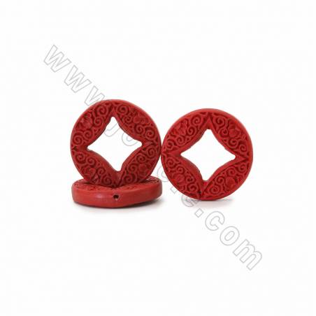 Perles en cinabre rond rouge sur fil Taille 37x7mm trou 1mm 11perles/fil