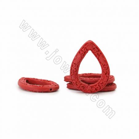 Chinoiserie Jewelry Making Cinnabar Carved Beads Strands, Waterdrop, Dark Red, Size 41x31x5mm, Hole 1mm, 10beads/strand