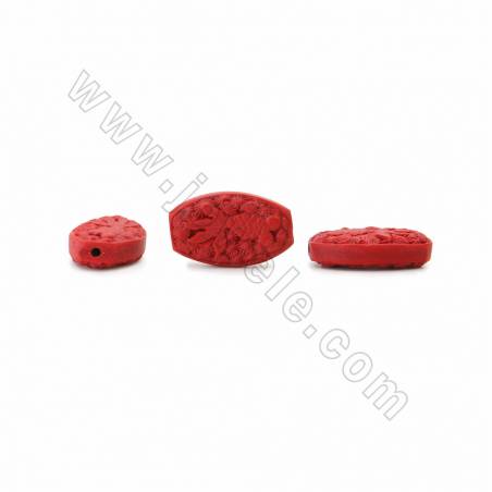 Chinoiserie Jewelry Making Cinnabar Carved Beads Strands, Flat Oval, Dark Red, Size 29x18x8mm, Hole 1mm, 14beads/strand