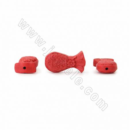 Chinoiserie Jewelry Making Cinnabar Carved Flower Pattern Beads Strands, Dark Red, Size 32x16x9mm, Hole 1mm, 13beads/strand