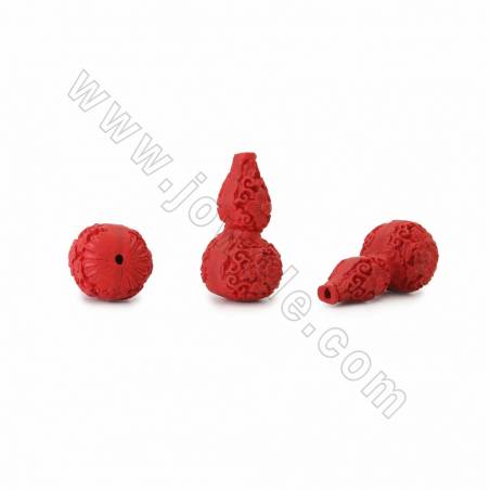 中國風硃砂雕刻葫蘆（刻花纹）串珠 暗紅色 尺寸23x20x40毫米孔徑1毫米 10顆/串