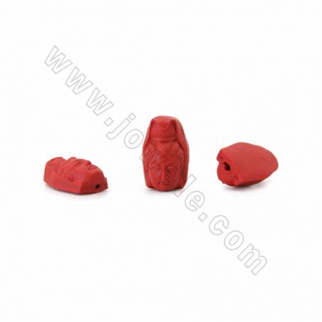 中國風硃砂雕刻觀音頭像串珠 暗紅色 尺寸14x10x24毫米孔徑1毫米 13顆/串