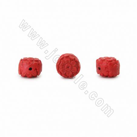 Conta Flor Cinábrio esculpida (vermelho escuro) com 15x11x15mm, 1mm de furo - 23 contas/cordão