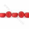 中國風硃砂雕刻圓柱（花紋）串珠 紅色 尺寸18x11x18毫米孔徑1毫米 22顆/串