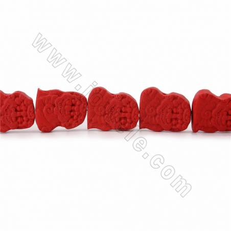 Cinnabar Carved Beads Strands, Sitting Lion, Dark Red, Size 24x29x10mm, Hole 1mm, 14beads/strand