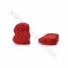 Conta Leão Sentado Cinábrio esculpida (vermelho escuro) com 24x29x10mm, 1mm de furo - 14 contas/cordão