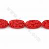 Fili di perline intagliate di cinabro, ovale piatto, rosso, dimensioni 18x9x31 mm, foro 1 mm, 14 perline/filamento