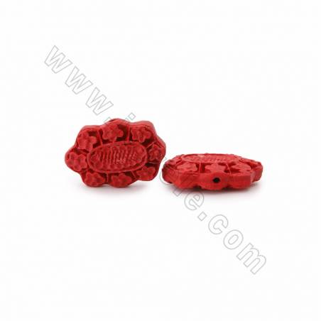 Cinnabar Carved Beads Strands, Polygon, Dark Red, Size 31x9x21mm, Hole 1mm, 19beads/strand