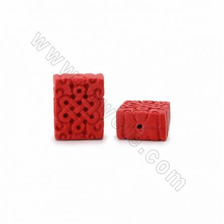 Резные китайские узлы из киновари, прямоугольник, темно-красный, размер 22x14x28 мм, отверстие 1 мм, 14 бусин/струна