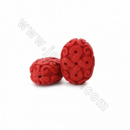 Cinnabar Carved Chinese Knot Beads Strands, Oval, Dark Red, Size 26x18x34mm, Hole 1mm, 11beads/strand