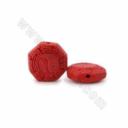 Cinnabar Carved Beads Strands, Gossip/Yin Yang, Dark Red, Size 21x9x21mm, Hole 1mm, 18beads/strand