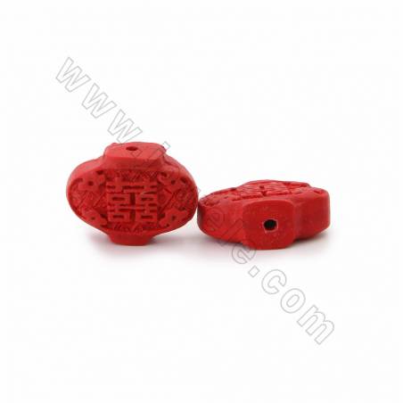 Cinnabar Carved Beads Strands, Lantern, Dark Red, Size 23x6x18mm, Hole 1mm, 21beads/strand