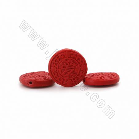 Perles en cinabre rond plat à graver rouge sur fil Taille 41x8mm trou 1mm 10perles/fil