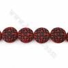 Fili di perline con motivo floreale intagliato in cinabro, rotondo piatto, nero e rosso, dimensioni 31x13 mm, foro 1 mm, 13 perl
