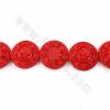 Conta Moeda Cinábrio com padrão de flores (vermelho) com 54x16mm, 1mm de furo - 7 contas/cordão