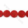 Cinnabar Beads Strands Carved Plum Blossom Pattern Flat Round Size 50x9mm Hole 1mm 8Beads/Strand
