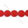 Cinabro scolpito carattere cinese ﾓ?ﾔ Fili di perline, rotondo piatto, rosso, dimensioni 47x11 mm, foro 1 mm, 9 perline/filament