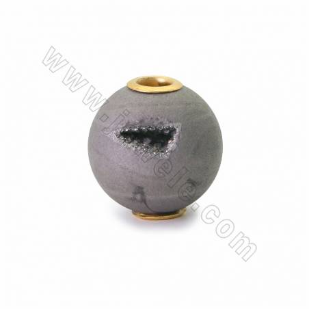 Perles agate ronde grande trou avec laiton Taille 20mm de diamètre trou 4.5mm 2pcs/paquet