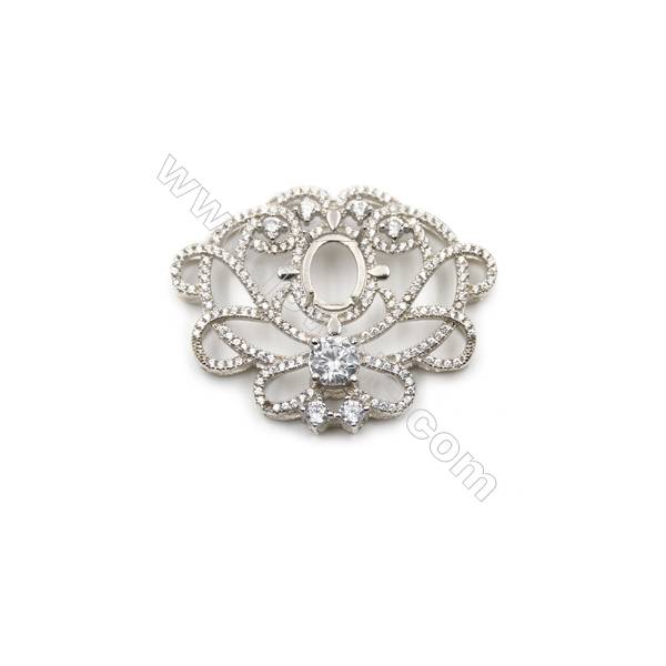 Popular designed 925 sterling silver platinum plated zircon pendant, 40x31mm, x 2pcs, tray 10x8mm