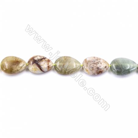 Natural Flower Jade Beads Strand  Flat Teardrop  Size 13x18mm  hole 1mm  22 beads/strand 15~16"