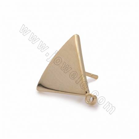 Brincos Triângulo em Latão, Banhado ouro real, ouro branco, Tamanho 11x13mm, Agulha 0.7mm, Orifício 1.3mm, 20 pçs/pacote.