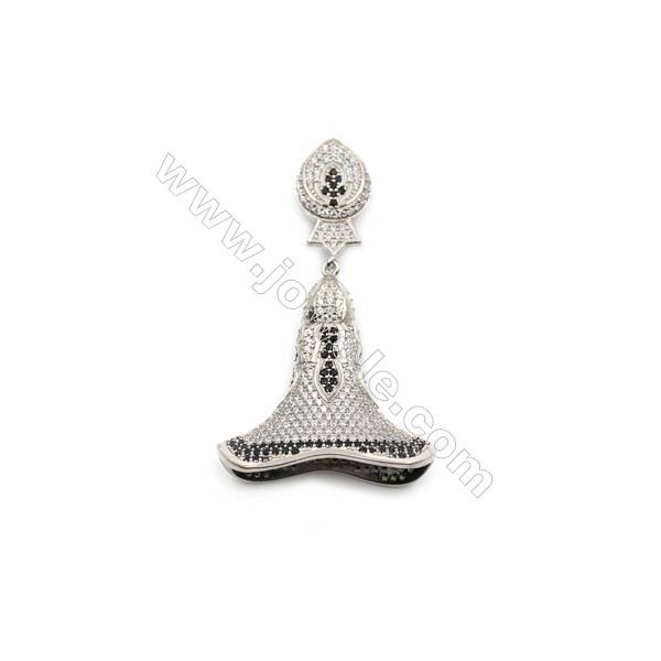 925 sterling silver platinum plated zircon pendant, 34x35mm, x 2pcs
