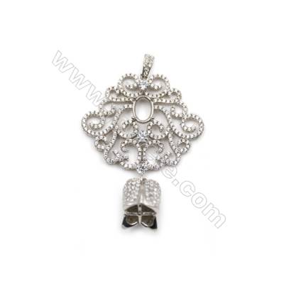 925 sterling silver platinum plated zircon pendant, 33x34mm, tray 6x7mm, x 2pcs