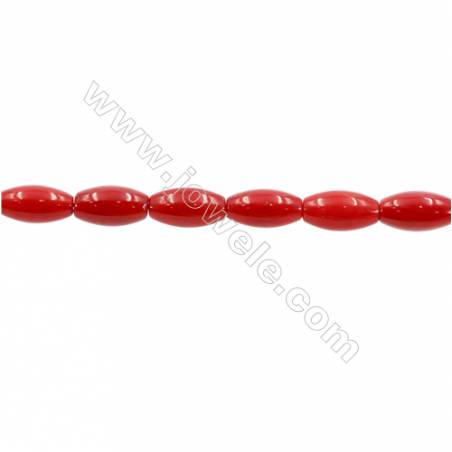 Corail teinté rouge en forme de riz sur fil  Taille 5x9mm trou 0.7mm Environ 43perles/fil 15~16"