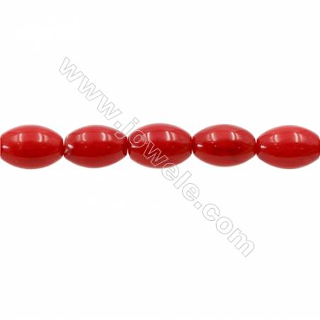 Corail teinté rouge en forme de riz sur fil  Taille 6x8mm trou 0.8mm Environ 46perles/fil 15~16"