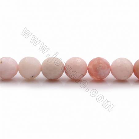 Fili di perline opale rosa naturale, rotonde (sfaccettate), dimensione 10 mm, foro 0,7 mm, 15~16"/filo