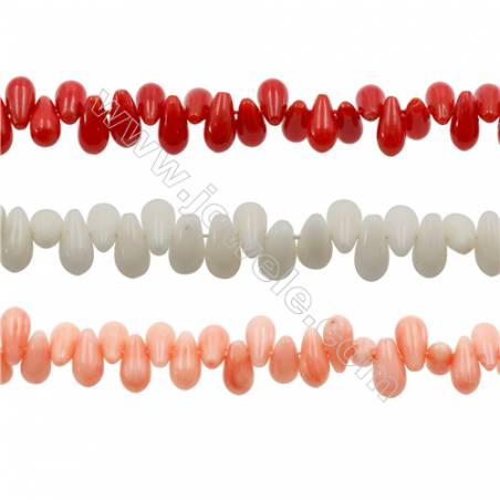 Various Colors Coral Teardrop Beads Strands, Dyed, Size 5x7mm, Hole 0.7mm, about 120 pcs/strand 15~16"