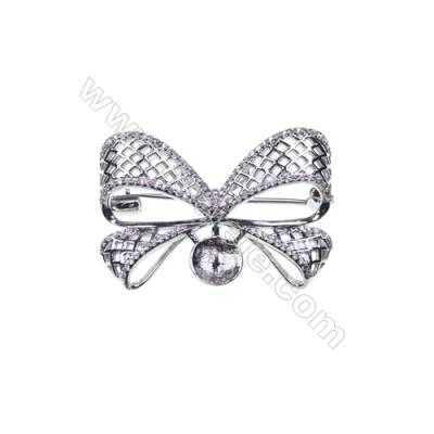 925 Sterling silver platinum plated zircon brooches, butterfly, 36x23mm, x 5pcs, tray 8mm, pin 0.6mm