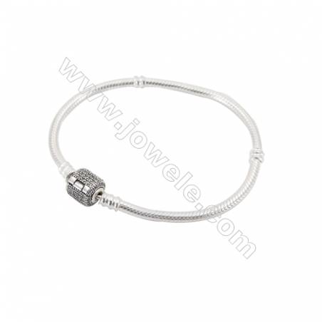 Sterling Silver Flexible Bangle With Zircon Micropave x 1piece  180mm Thickness 3mm