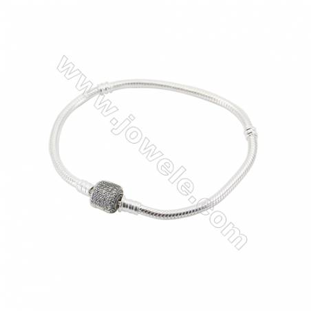 Sterling Silver Flexible Bangle With Zircon Micropave x 1piece  200mm  Thickness 3mm