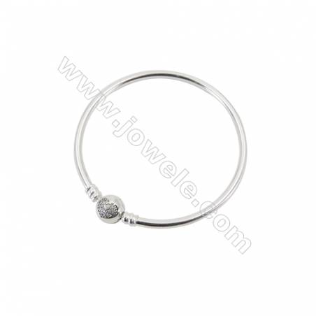 Sterling Silver European Bangle With Zircon Micropave x 1piece  180mm  Thickness 3mm