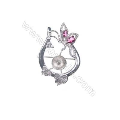 925 sterling silver platinum plated CZ brooch, 39x27mm, x 5pcs, tray 10mm, needle 0.8mm