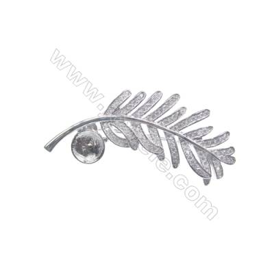 925 Sterling silver platinum plated zircon brooch, 44x21mm, x 5pcs, tray 8mm, needle 0.7mm
