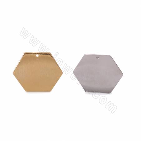 Brass Pendant Charms Hexagon Size 24x27mm Thickness 0.7mm Hole 1.4mm Gold/White Gold Plated 20pcs/Pack