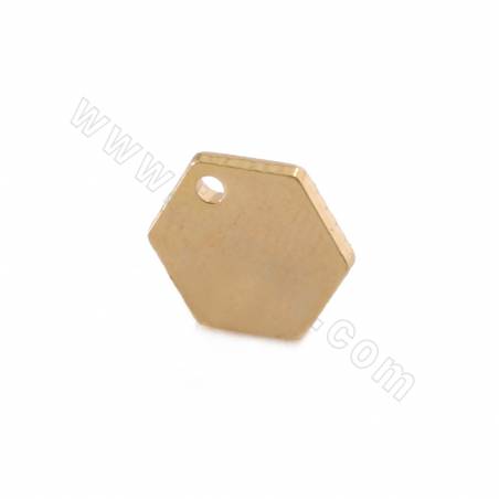 Messing Ohrring Charms mit echten（Gold Platin）plattiert,Sechseck, Größe 9x8mm Bohrung 1.3mm 50stück/pack