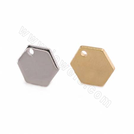 Латунные брелоки для сережек, шестиугольник, размер 9x8 мм, отверстие 1,3 мм, 50 шт/упак, (настоящее золото, белое золото) с пок