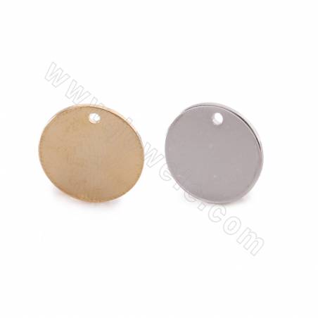 Brass Pendant  Charms Coin Disc Diameter 14mm Hole 1.5mm Gold/White Gold Plated 50pcs/Pack