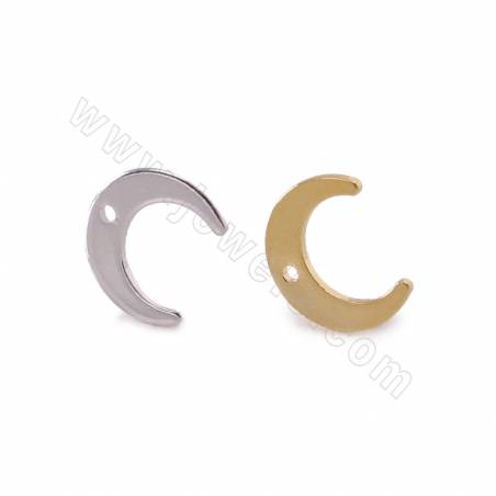 Charms in ottone per orecchini, Luna, dimensioni 9,8x11 mm, foro 1,2 mm, 50 pezzi/confezione, placcati in oro vero e oro bianco