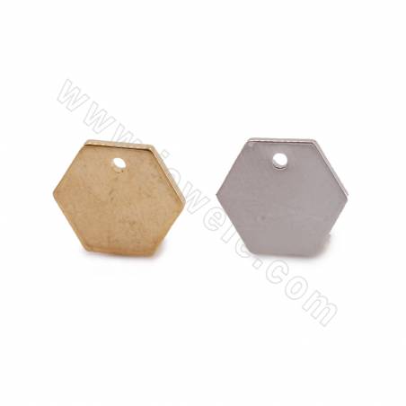 Messing Ohrring Charms mit echten（Gold Platin）plattiert,Sechseck, Größe 11x10mm Bohrung 1.3mm 50stück/pack