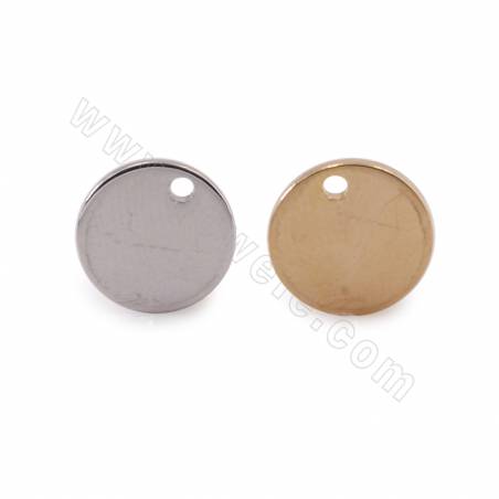 真鍮イヤリングチャーム（コイン）直径10mm、穴1.5mm、100個入り（リアルゴールド、ホワイトゴールド）、メッキ加工