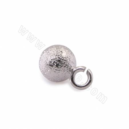 Brass Matte Ball Pendant Charms White Gold Plated Diameter 5mm Hole 1.7mm 50pcs/Pack